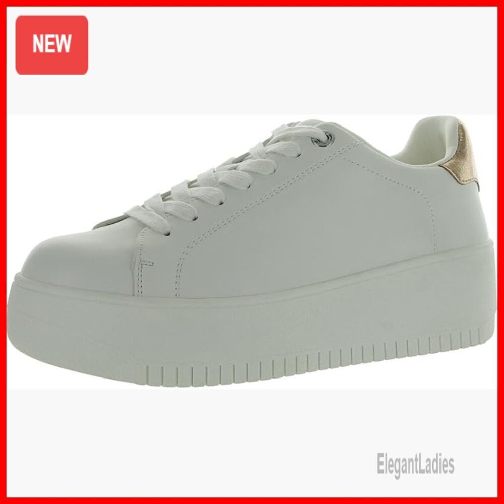 Platform Sneakers with Lace-Up Closure and PU Upper, True to Size